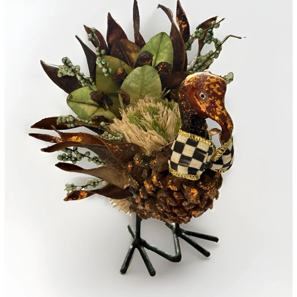 MacKenzie Childs Turkey Autumn Naturals Thanksgiving Courtly Check Ribbon 7.5